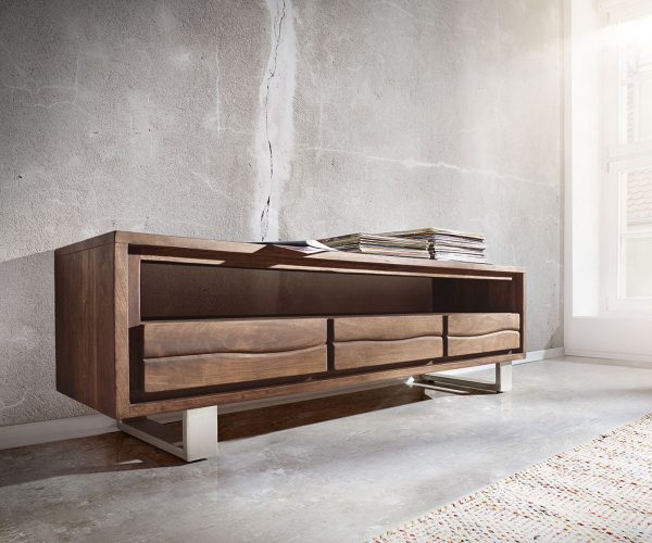TV stolek Live Edge 146 cm akácie hnědá 3 zásuvky 1 přihrádka - Image 2
