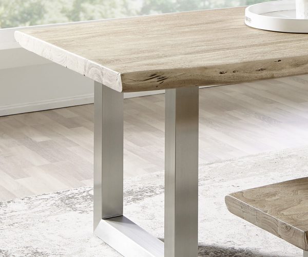 Jídelní stůl Edge 200x100 cm XL akácie šampaňská nerezová ocel široká - Image 4
