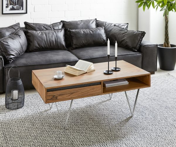 Konferenční stolek Stonegrace 115x60 cm akácie přírodní břidlice 2 přihrádky