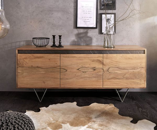 Komoda Stonegrace 175 cm akácie přírodní břidlice 3 dvířka - Image 2