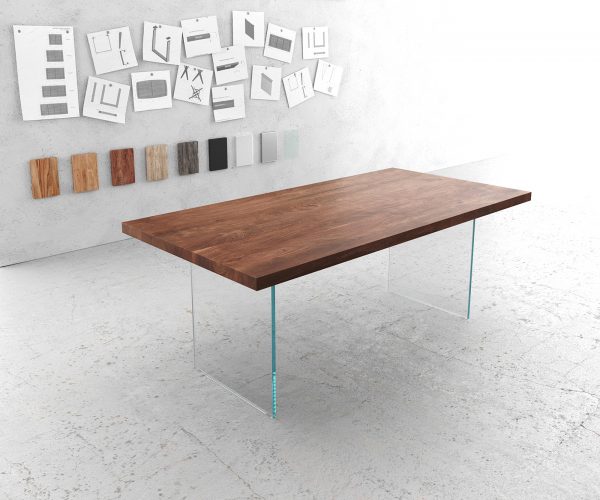 Jídelní stůl Edge 200x100 cm XL akácie hnědá skleněná podnož