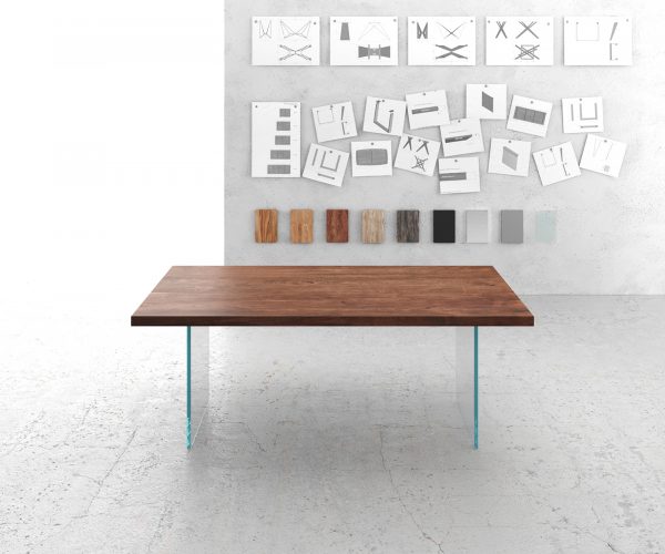 Jídelní stůl Edge 200x100 cm XL akácie hnědá skleněná podnož - Image 2