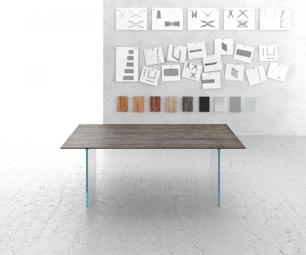 Jídelní stůl Edge 200x100 cm akácie platina skleněná podnož švýcarská hrana - Image 2
