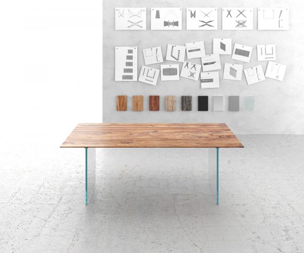 Jídelní stůl Edge 200x100 cm přírodní sheesham skleněná podnož švýcarská hrana - Image 2
