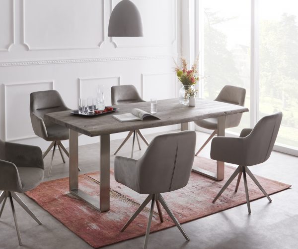 Jídelní stůl Edge 160x90cm akácie platina nerezová ocel úzká