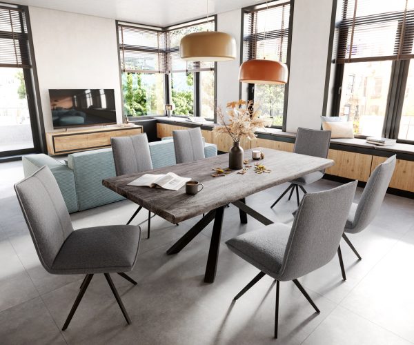 Jídelní stůl Edge 200x100 XL akácie platina křížová podnož černá - Image 6