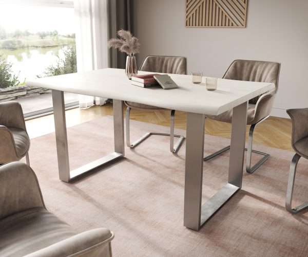 Jídelní stůl Edge 140x90 bílá nerezová úzká podnož