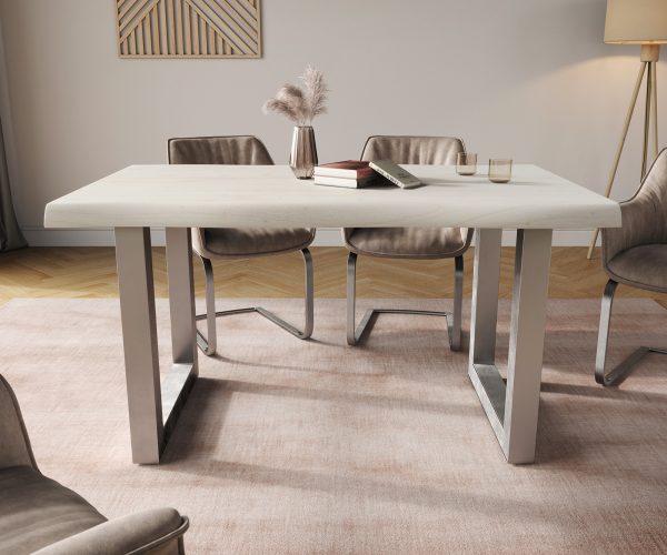 Jídelní stůl Edge 140x90 XL bílá nerezová ocel široká - Image 2