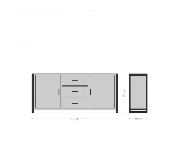 Komoda Crompton 190 cm přírodní mango 2 dvířka 3 zásuvky kov černá - Image 9
