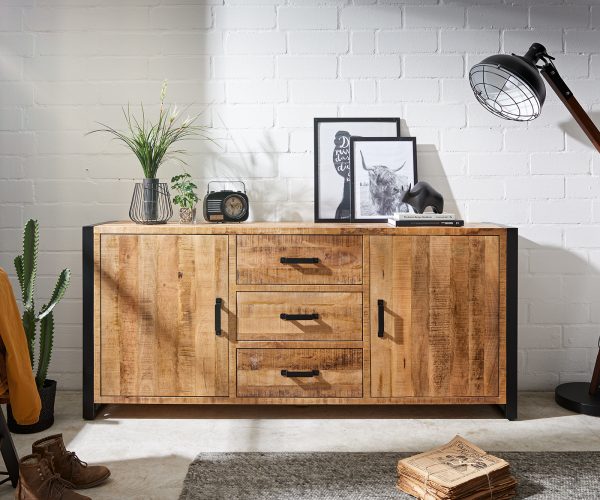 Komoda Crompton 190 cm přírodní mango 2 dvířka 3 zásuvky kov černá - Image 2