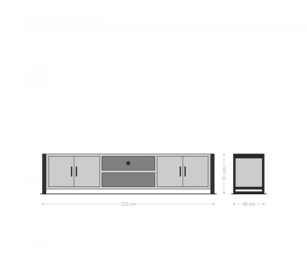 TV stolek Crompton 220 cm přírodní mango kov černá 4 dvířka 2 přihrádky - Image 8
