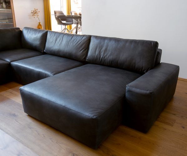 Pohovka ve tvaru "U" Lanzo XL 370x260 cm koženka antracitová vintage variabilní lenoška - Image 5