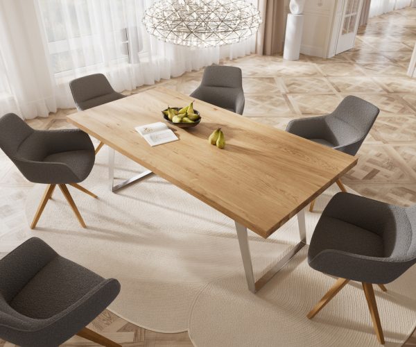Jídelní stůl Edge 200x100 cm přírodní dub šikmá podnož nerezová ocel - Image 4
