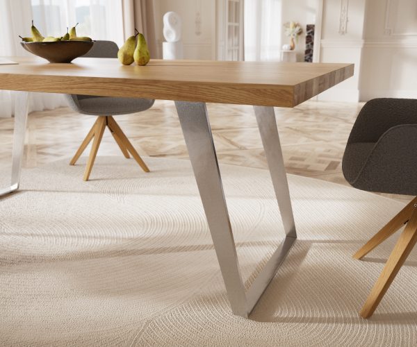Jídelní stůl Edge 200x100 cm přírodní dub šikmá podnož nerezová ocel - Image 5