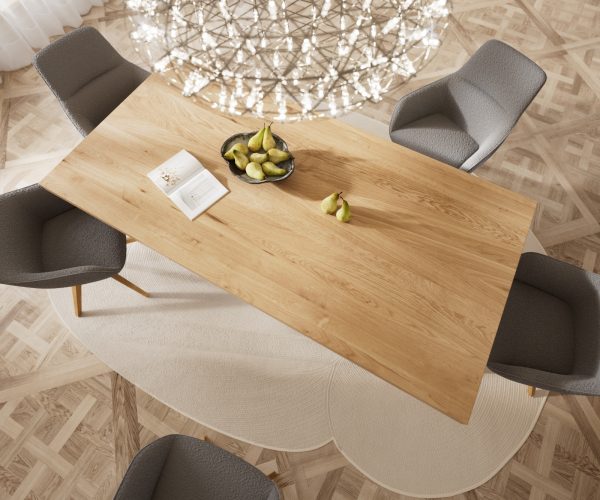 Jídelní stůl Edge 200x100 cm přírodní dub šikmá podnož nerezová ocel - Image 7