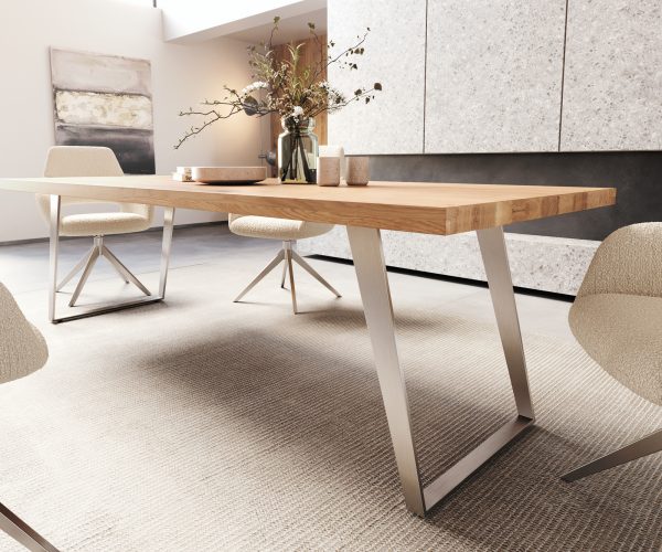 Jídelní stůl Edge 260x100 cm přírodní dub šikmá podnož nerezová ocel - Image 5