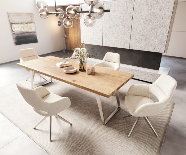Jídelní stůl Edge 260x100 cm přírodní dub šikmá podnož nerezová ocel - Image 6