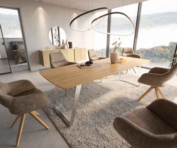 Jídelní stůl Edge 260x100 cm zaoblená přírodní dub švýcarská hrana