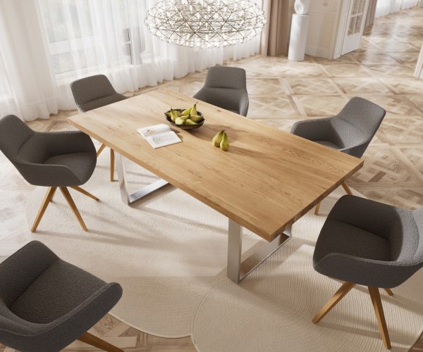 Jídelní stůl Edge 200x100 cm přírodní dub úzká podnož nerezová ocel - Image 4