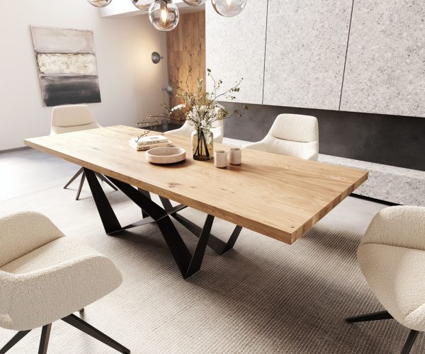 Jídelní stůl Edge 260x100 cm přírodní dub podnož plochá kov černá