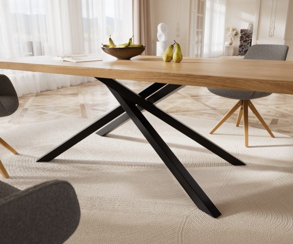 Jídelní stůl Edge 200x100 cm přírodní dub křížová podnož kovová černá - Image 5