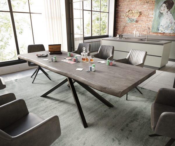 Jídelní stůl Edge 240x100 cm XL akácie platina křížová podnož kov černá