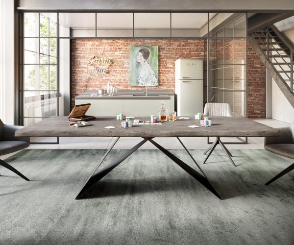 Jídelní stůl Edge 240x100 cm XL akácie platina podnož ve tvaru "V" kov černá - Image 2