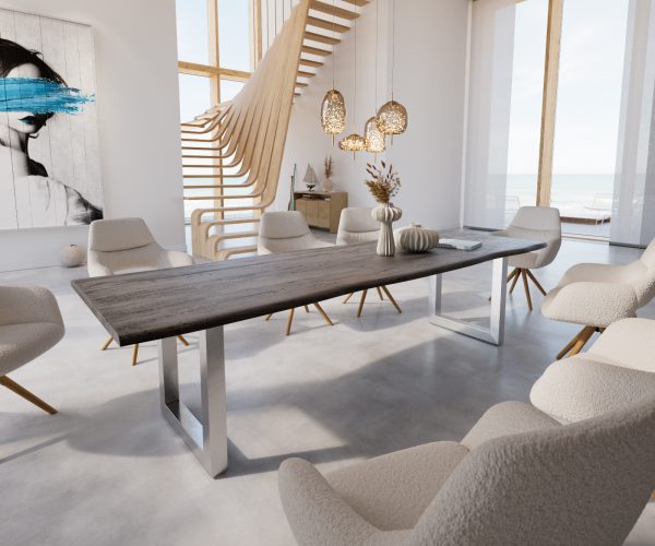 Jídelní stůl Edge 300x100 cm akácie platina nerezová ocel široká