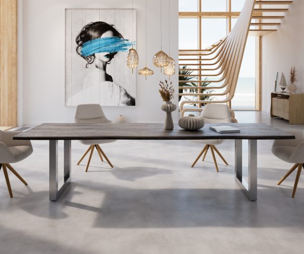 Jídelní stůl Edge 300x100 cm akácie platina nerezová ocel široká - Image 2