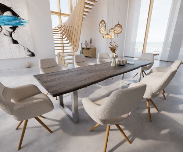 Jídelní stůl Edge 300x100 cm akácie platina nerezová ocel široká - Image 8