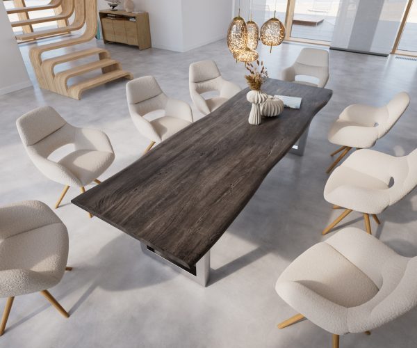 Jídelní stůl Edge 300x100 cm akácie platina nerezová ocel široká - Image 4