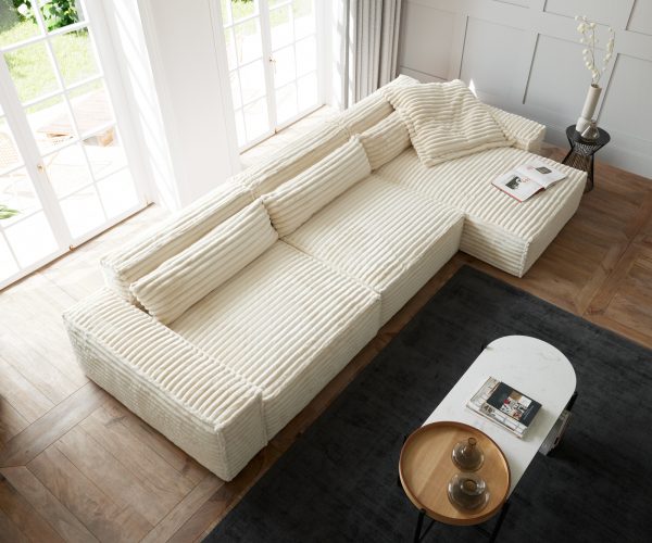 Rohová pohovka Sirpio XL 370x170 cm plyšový manšestr béžová variabilní lenoška - Image 4