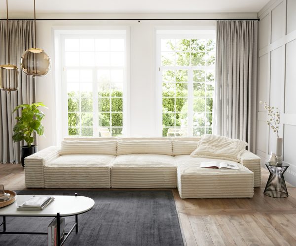 Rohová pohovka Sirpio XL 370x170 cm plyšový manšestr béžová variabilní lenoška - Image 2