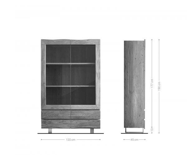 Vitrína Live Edge 120x190 cm akácie hnědá nepravidelná hrana 2 dvířka 4 zásuvky masiv - Image 9