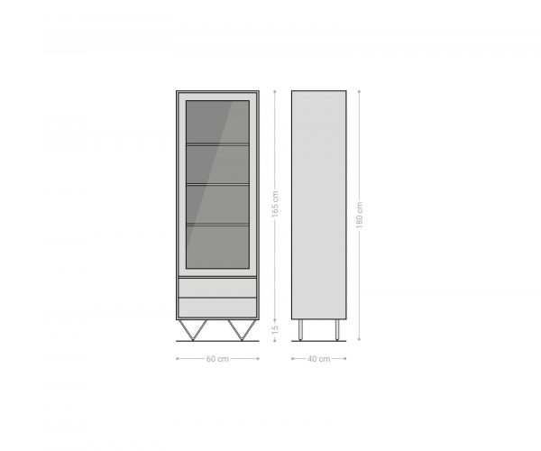 Vitrína Kleo 60x180 cm přírodní akácie 1 dvířka 2 zásuvky podnož ve tvaru "V" nerezová ocel - Image 6