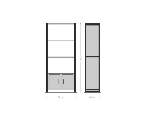 Knihovna Crompton 80x185 cm přírodní mango 3 přihrádky 2 dvířka kov černá - Image 7