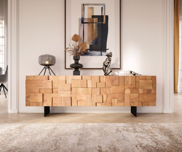 TV stolek Puzzle 175 cm přírodní akácie podnož kovová černá - Image 2