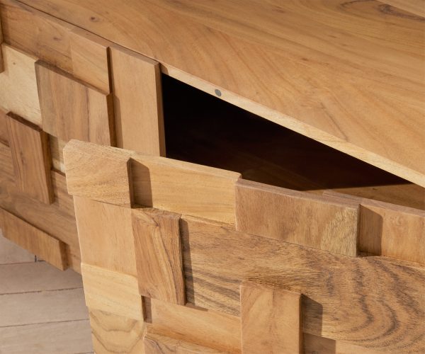 TV stolek Puzzle 260 cm přírodní akácie podnož kovová černá - Image 4