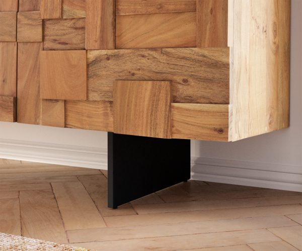 TV stolek Puzzle 260 cm přírodní akácie podnož kovová černá - Image 6