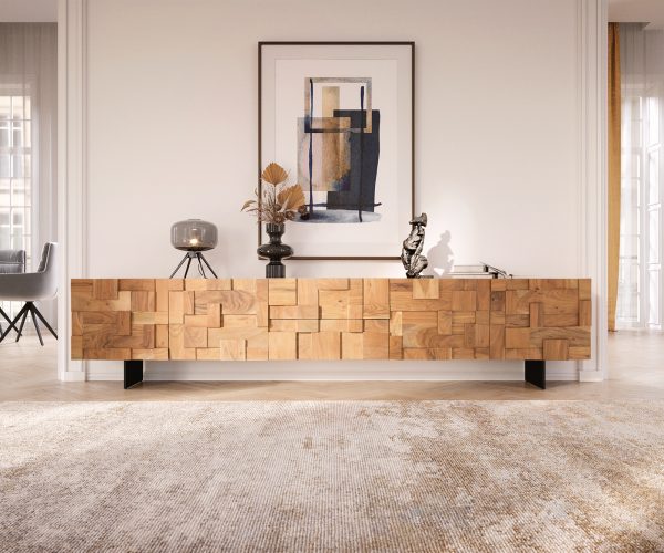 TV stolek Puzzle 260 cm přírodní akácie podnož kovová černá - Image 2