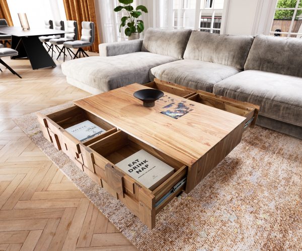 Konferenční stolek Puzzle 120 cm přírodní akácie podnož kov černá - Image 4