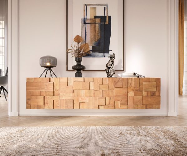 TV stolek Puzzle 175 cm přírodní akácie závěsné - Image 2