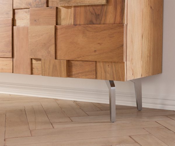 TV stolek Puzzle 175 cm přírodní akácie šikmá podnož nerezová ocel - Image 5