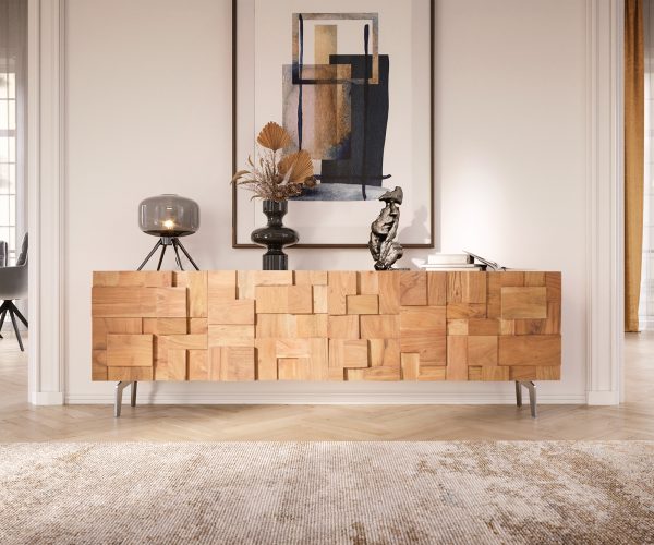 TV stolek Puzzle 175 cm přírodní akácie šikmá podnož nerezová ocel - Image 2