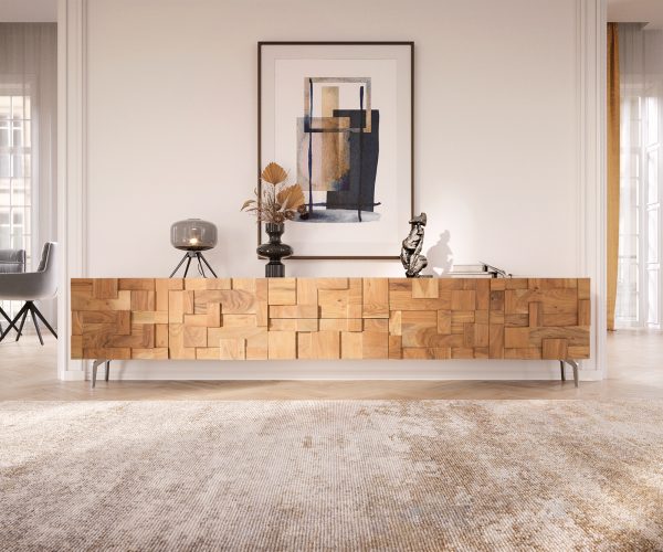 TV stolek Puzzle 260 cm přírodní akácie šikmá podnož nerezová ocel - Image 2