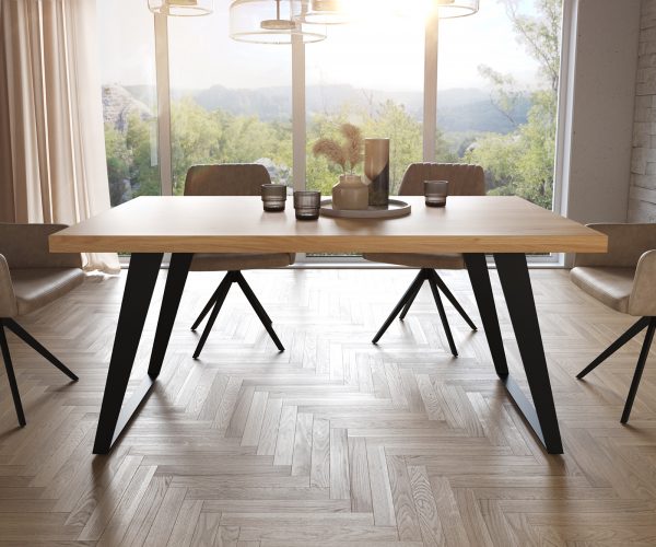 Jídelní stůl Edge 160x90 cm přírodní dub šikmá podnož kov černá - Obrázek 2