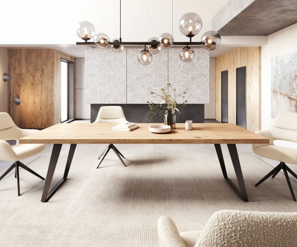 Jídelní stůl Edge 260x100 cm přírodní dub šikmá podnož kov černá - Image 2