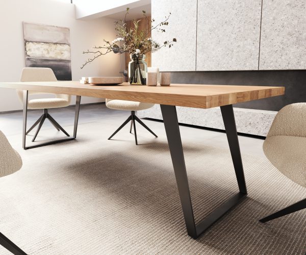 Jídelní stůl Edge 260x100 cm přírodní dub šikmá podnož kov černá - Image 5