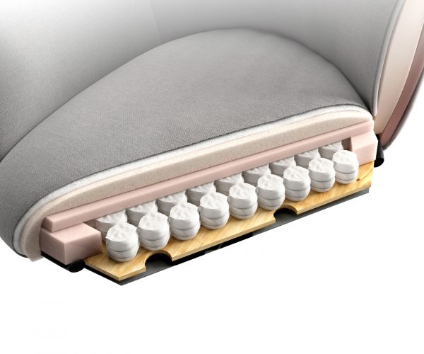 Otočná židle Xana-Flex s područkami dřevěná podnož hranatá bouclé bílá 180° taštičkové pružiny - Image 9