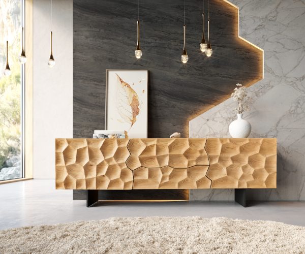 TV stolek Solu 175x35x55 cm přírodní dub 2 dvířka 2 zásuvky kov černá závěsné - Image 2